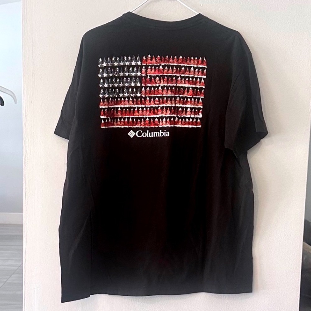 Columbia Mens‎ Black T-Shirt USA American Flag Graphic Tee XL